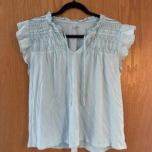 LOFT Soft Blue Ruffle Sleeve Blouse XL